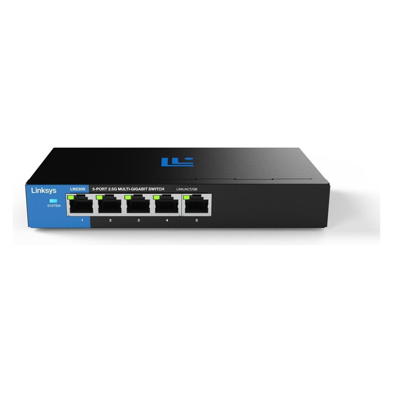 Linksys LN2305 - Netwerk Switch - Unmanaged - 2500 Mbps - 5-Poorten (LN2305-Ke) (5 ports), Netwerkschakelaar, Zwart