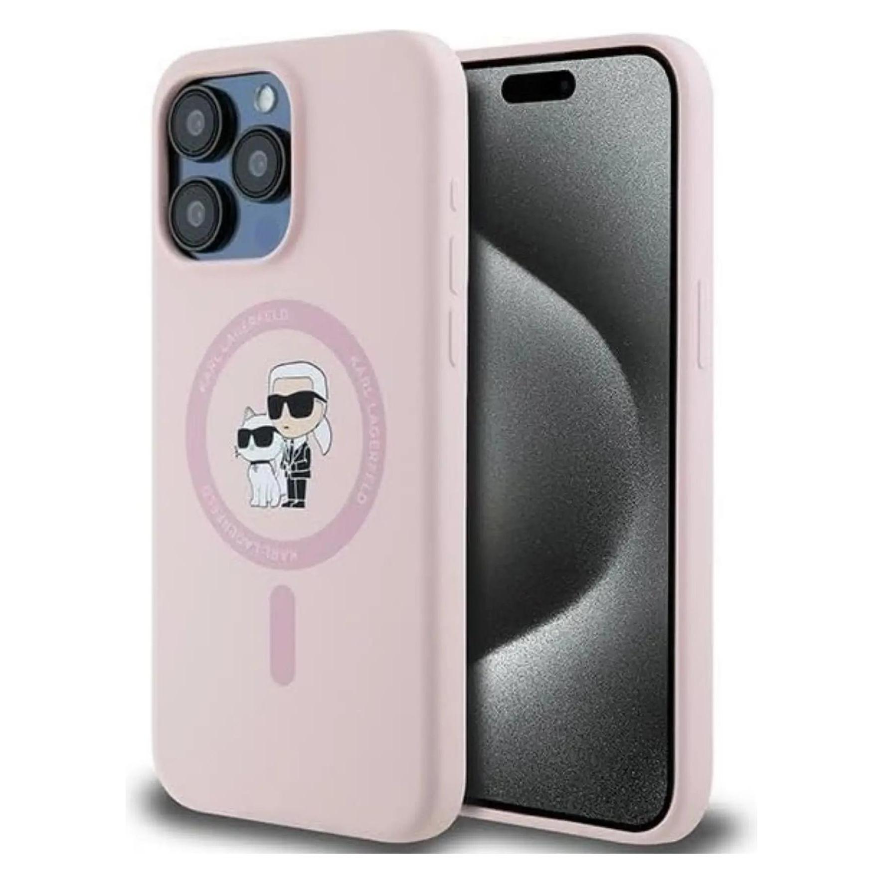 Karl Lagerfeld KLHMP15XSCMKCRHP IPhone 15 Pro Max 6.7" Różowy/pink Hardcase Silicone Karl & Choupett (Apple IPhone 15 Pro Max), Smartphone Hülle,
