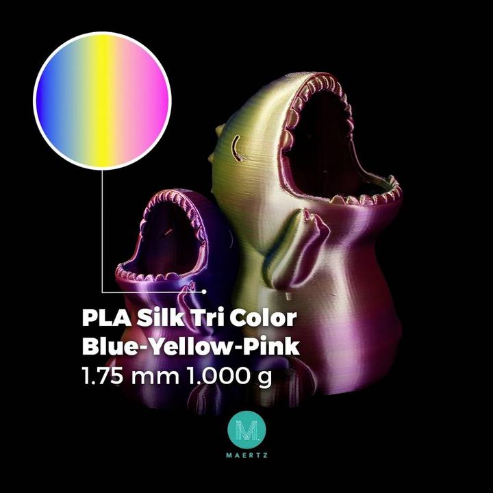 Actual product image Maertz PLA Silk Tri Color Blue-Yellow-Pink 1.75 mm 1.000 g (PLA, 1.75 mm, 1000 g)