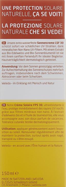 Produktbild Weleda Edelweiss Sonnencreme LSF (Sonnencreme, SPF 30, 150 ml)