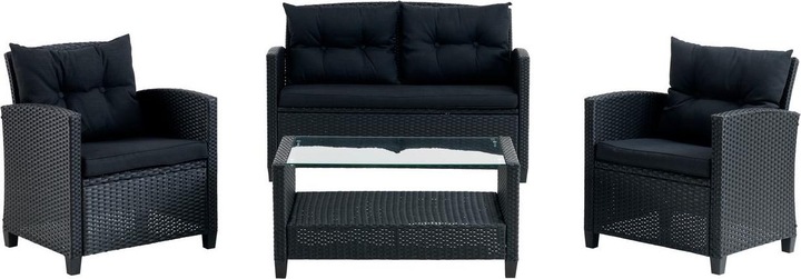 Produktbild JYSK MORA 3700023 4-Sitzer-Gartensofa-Set (Sofa + Tisch + 2 x Sessel) Schwarz
