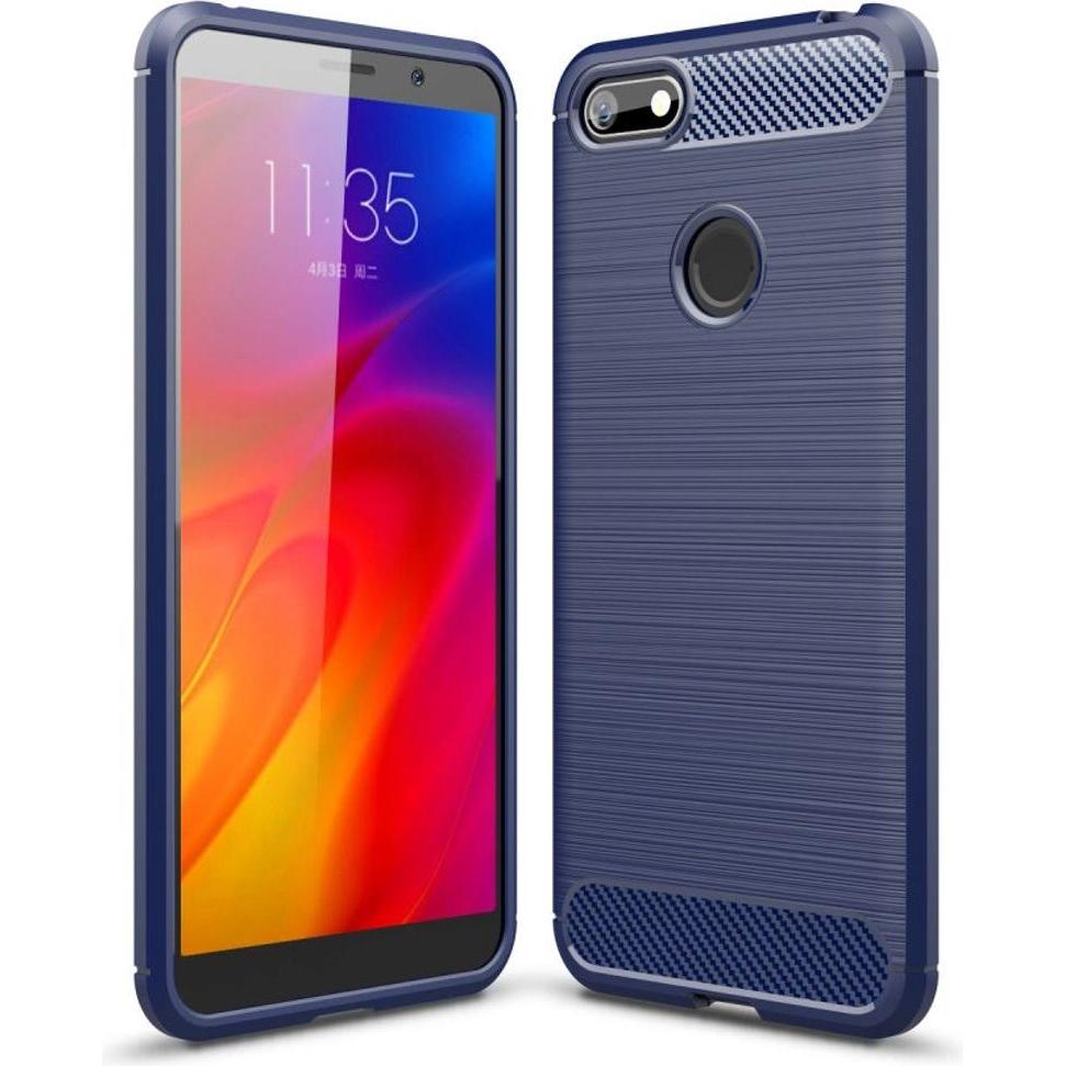 König Design Hülle Handy Schutz für Motorola E6 Play Case Cover Bumper Carbon Optik TPU Blau (Motorola Moto E6 Play), Sm...