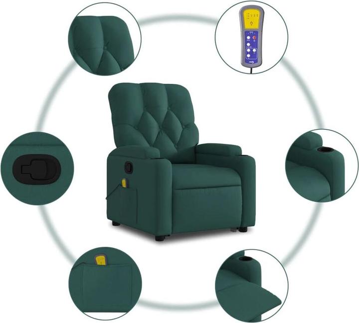 Image du produit vidaXL Fauteuil de massage avec fonction releveur Fauteuil de relaxation Vert foncé Tissu