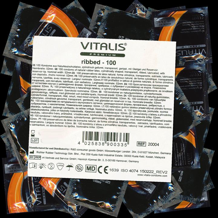 Produktbild Vitalis PREMIUM «Ribbed» 100 Kondome mit Rippen - erregende Gefühle bis zum Höhepunkt, Maxipack (100 Stk.)