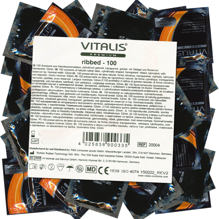Produktbild Vitalis PREMIUM «Ribbed» 100 Kondome mit Rippen - erregende Gefühle bis zum Höhepunkt, Maxipack (100 Stk.)