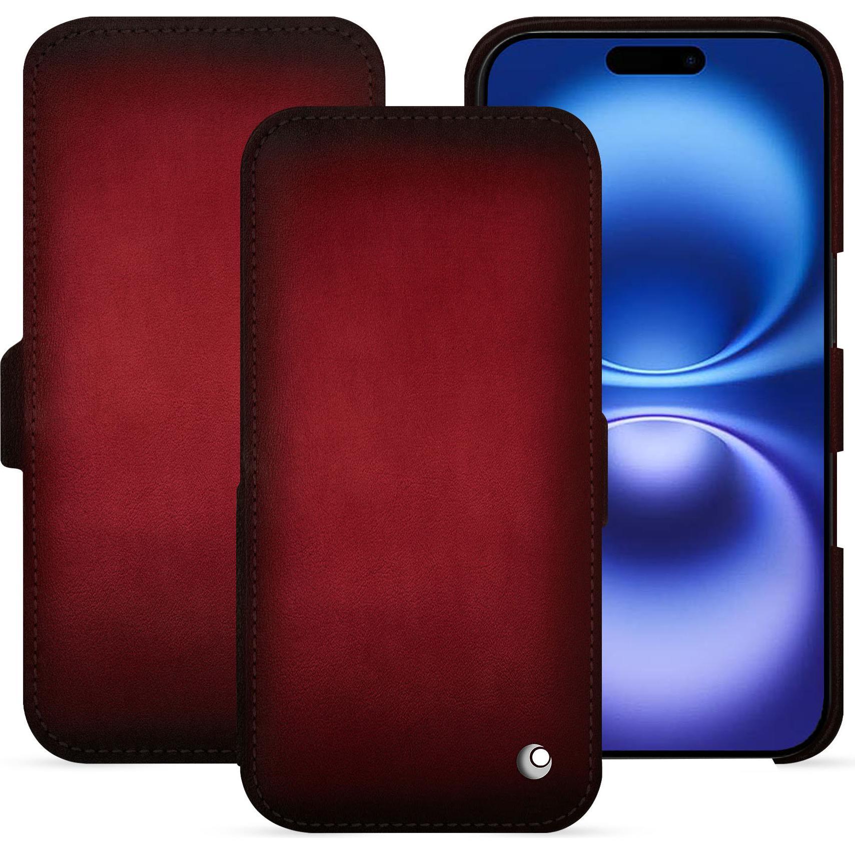 Noreve Lederschutzhülle horizontal (Apple iPhone 16), Smartphone Hülle, Rot