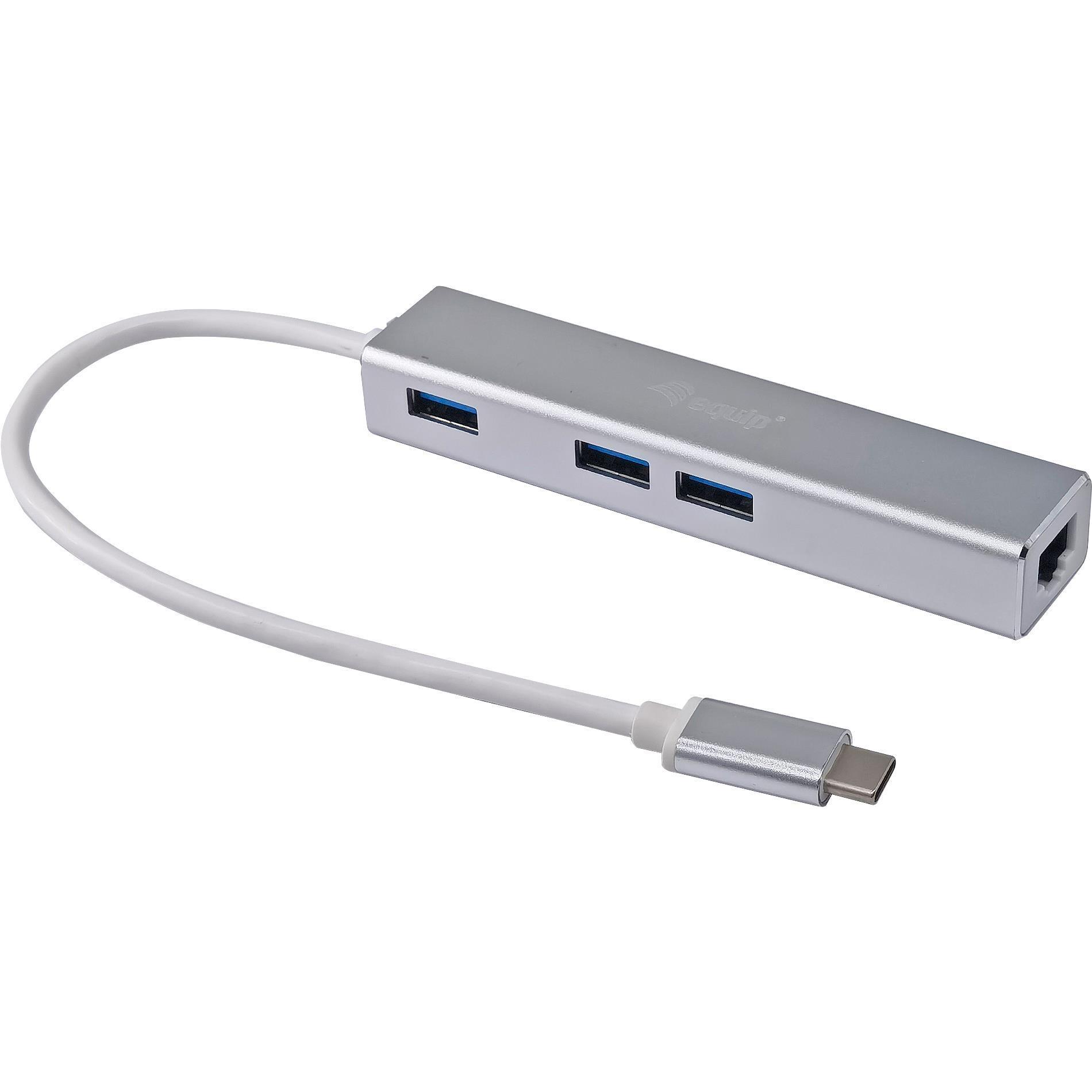 equip Usb-Hub (USB-C, 4 Ports), Dockingstation + USB Hub, Silber