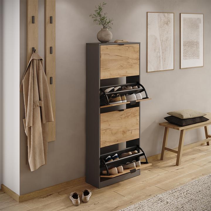 Produktbild Vicco Schuhkipper Gizmo, Goldkraft Eiche/Anthrazit, 59 x 146.6 cm mit 4 Fächern (22 x 59 x 146.60 cm)