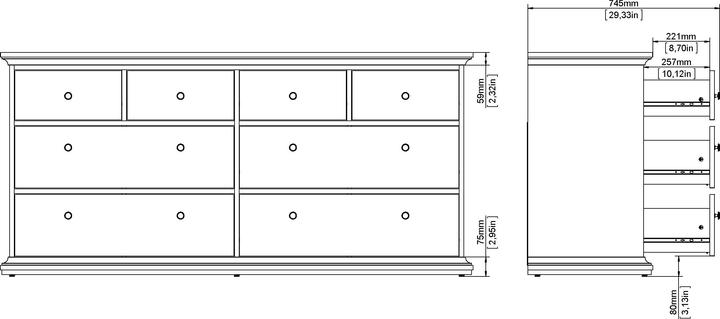Image du produit Tvilum Paris Commode 8 tiroirsBlanc (183.40 x 48.50 x 86.88 cm)