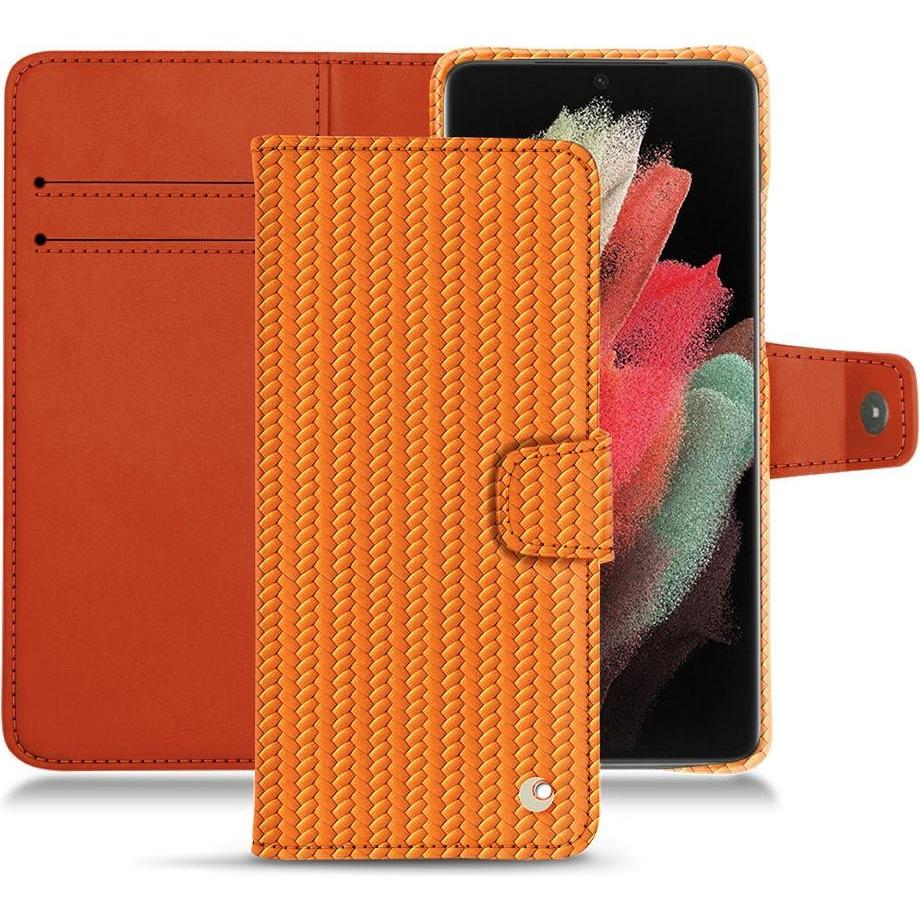 Noreve Lederschutzhülle Wallet (Samsung Galaxy S21 Ultra), Smartphone Hülle, Orange