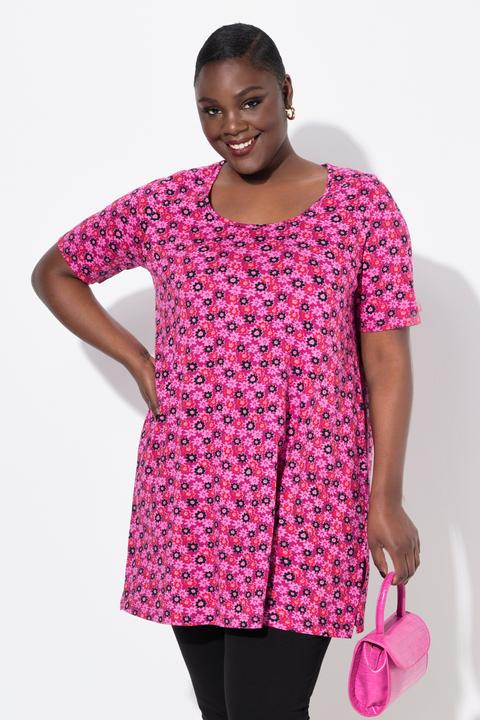 Produktbild Ulla Popken Longshirt, Blüten, A-Linie, Rundhals, Halbarm (50, 52)
