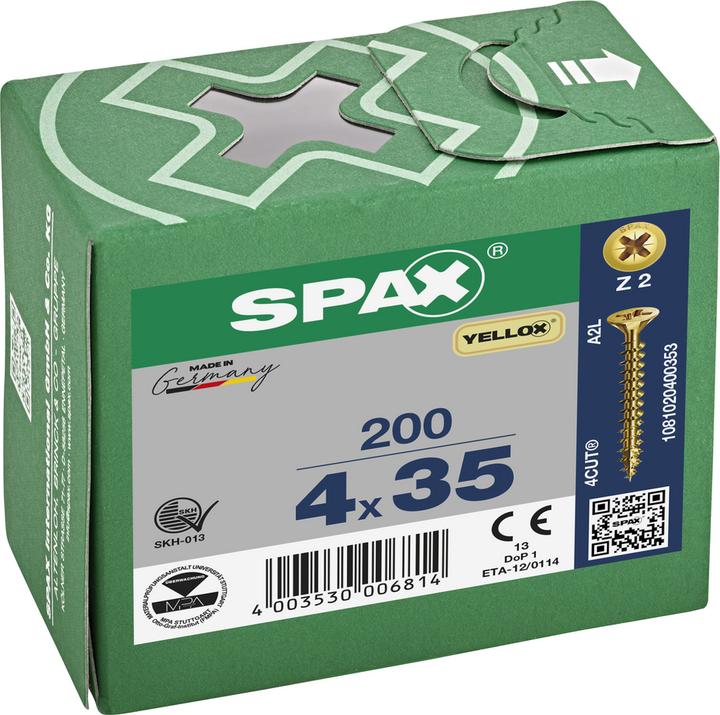 Produktbild Spax Senkmultikopf Kreuzschlitz Z2 Vollgewinde Yellox (200 Schrauben pro Stück)
