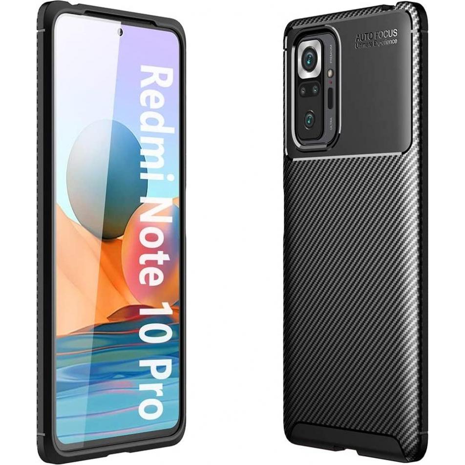 Thumbnail - Screenguard Xiaomi Redmi Note 10 Pro Hülle Carbon Design TPU Case (Xiaomi Redmi Note 10 Pro), Smartphone Hülle, Schwarz