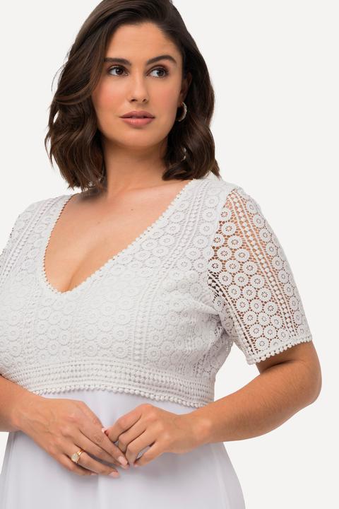 Produktbild Ulla Popken Brautkleid, Boho-Style, A-Linie, V-Ausschnitt, Halbarm (44)
