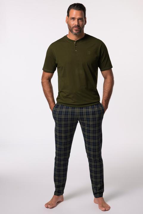 Produktbild JP1880 JP 1880 Schlafanzug, Bauchfit, Henley-Shirt, Halbarm, karierte Hose (5XL)