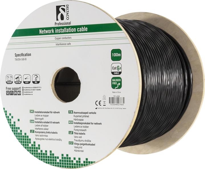 Image du produit Deltaco TP-49B câble réseau noir Cat6a U/FTP (STP) (U/FTP, CAT6a, 100 m)