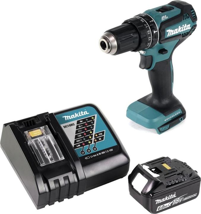 Produktbild Makita DHP 485 RG1 Akku Schlagbohrschrauber 18 V 50 Nm Brushless + 1x Akku 6,0 Ah + Ladegerät