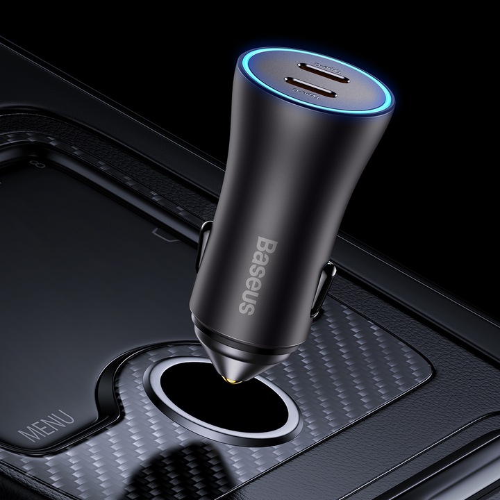 Actual product image Baseus Golden Contactor Pro car charger, 2x USB-C, 40W (Dark Gray)