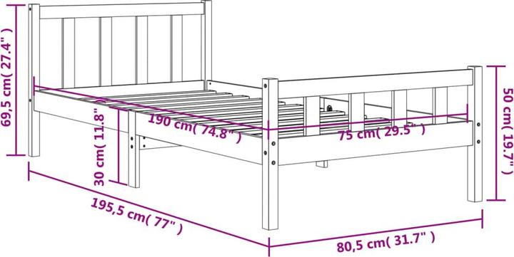 Produktbild vidaXL Bettrahmen (75 x 190 cm)