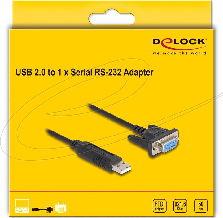 Image du produit Delock USB 2.0 zu Seriell RS-232 Adapter Sub-D 9 Buchse mit (0.50 m)