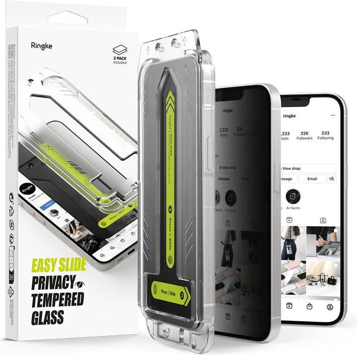 Ringke Easy Slide Privacy Glass 2-pack for iPhone 13 / 13 Pro / 14 / 16e (2 Piece, Apple iPhone 16e)