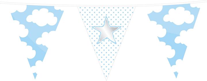 Wimpelkette 'Baby Boy' – Bunte Deko Zur Geburt, Ca. 6 M Lang, Mit Storch-Motiv
