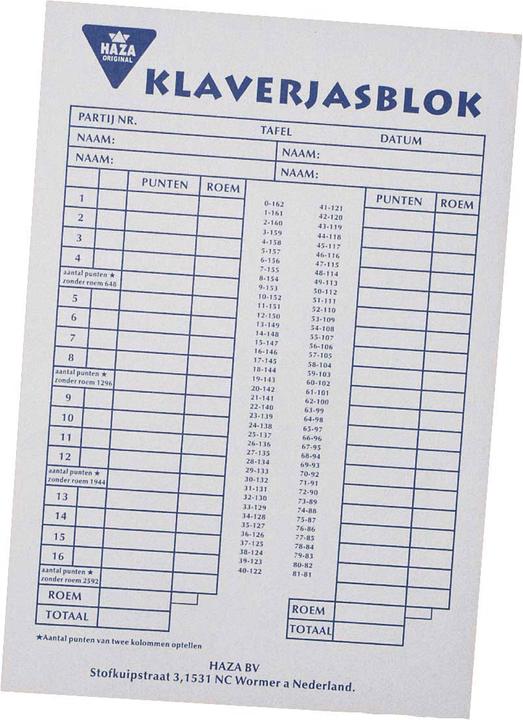 Produktbild Haza Klaverjas Block, 50 Blatt (Niederländisch)