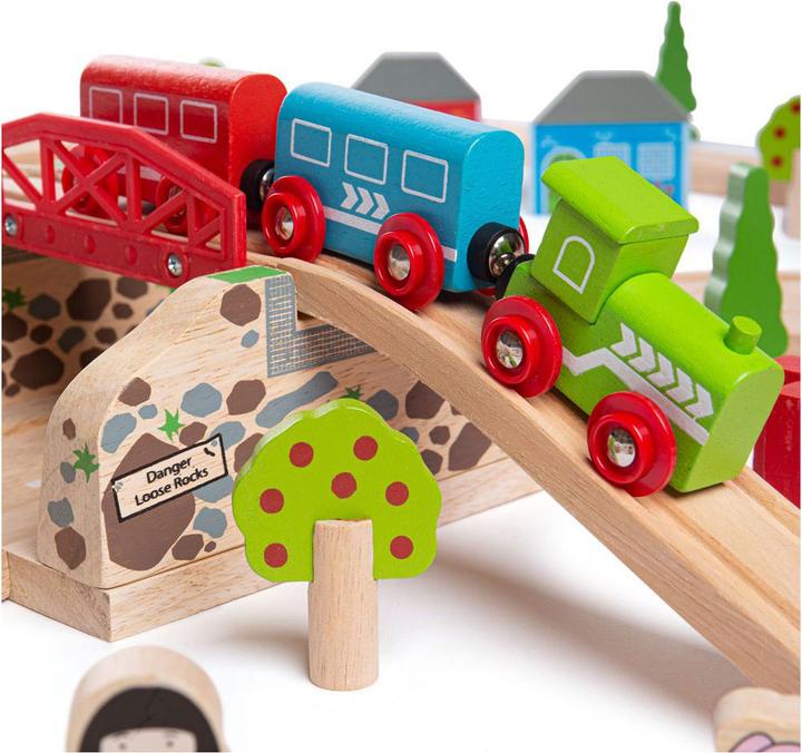 Actual product image Bigjigs Wooden road and train set Countryside, 80 pcs.