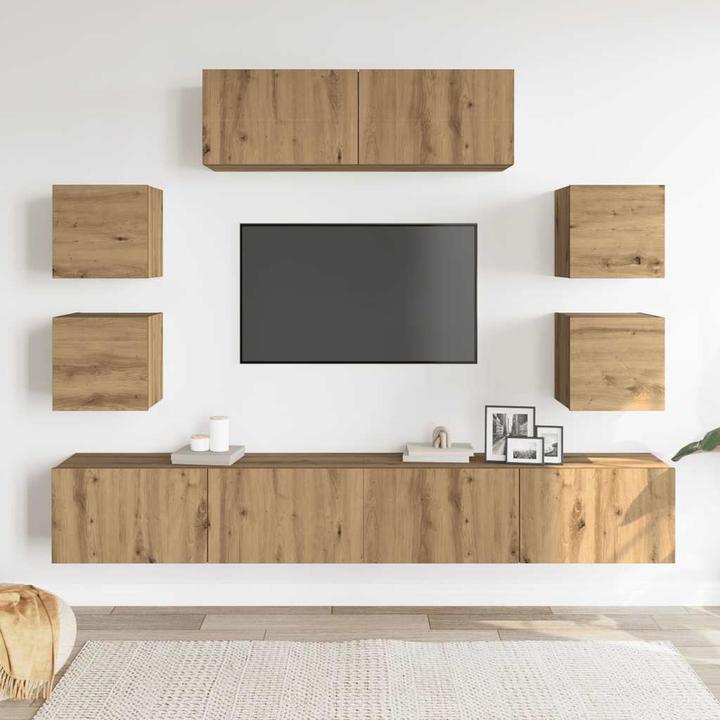 Produktbild vidaXL 7-tlg. TV-Schrank-Set Wandmontage Artisan-Eiche Holzwerkstoff (100 x 30 x 30 cm)