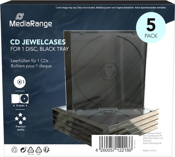 Produktbild MediaRange CD / DVD Retail Pack 1er Jewel Cases 5Stk.