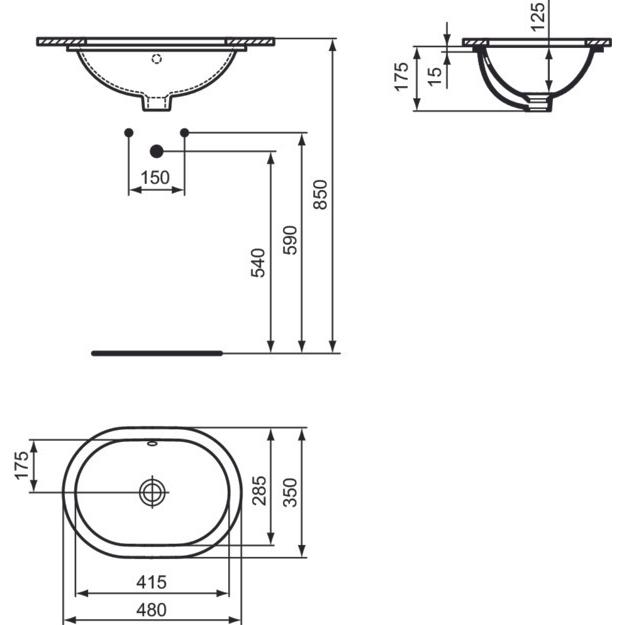 Thumbnail - Ideal Standard, Waschbecken, Connect Unterbauwaschtisch oval 480mm E5046 (480 mm, 360 mm)