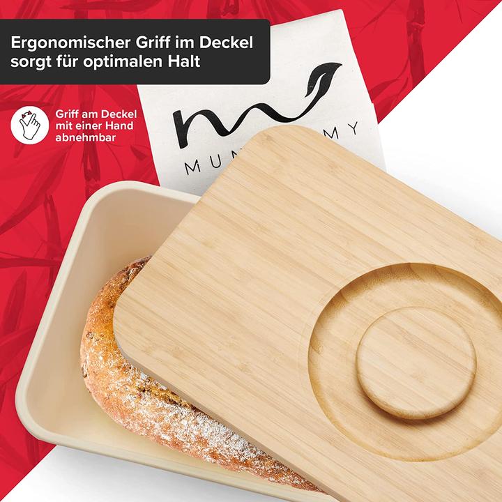 Produktbild Munroomy Brotkasten mit Schneidebrett Cremeweiss