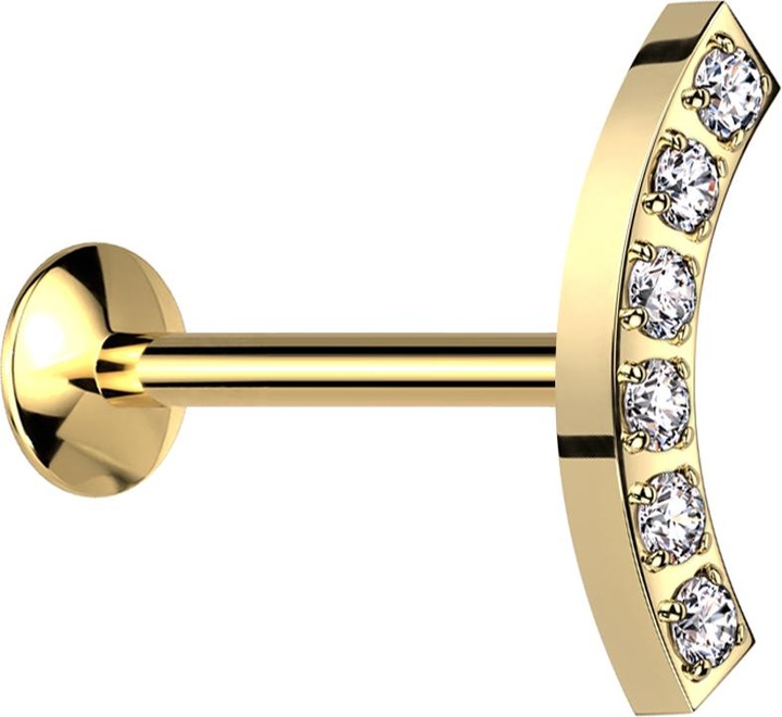 Produktbild Star Piercing Micro Threadless UFO Labret vergoldet Blatt silber gebogen sechs Kristalle silber (ohne Messing, Chirurgenstahl 316L)