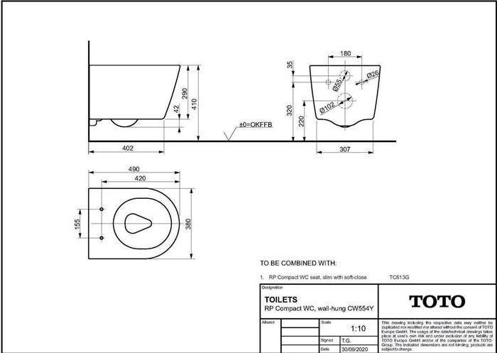Actual product image TOTO RP Wall-hung WC Compact deep rimless for RP WC seat Compact white