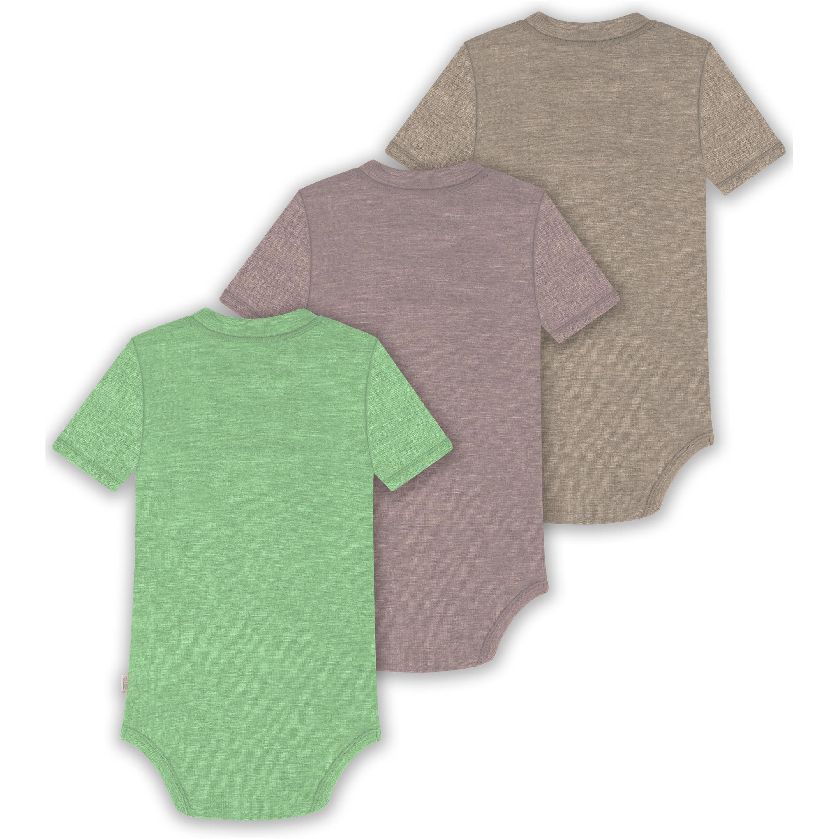 Thumbnail - Normani, Herren, Body, 3er Set Baby Merino Kurzarmbody „Tihoi" - 9323, Beige, (74)