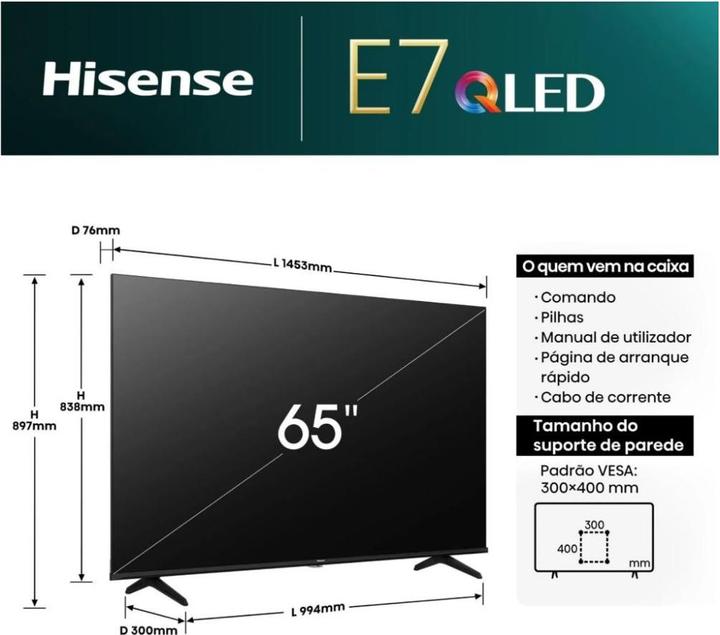 Actual product image Hisense TV 65E7Q (65", QLED, 4K)