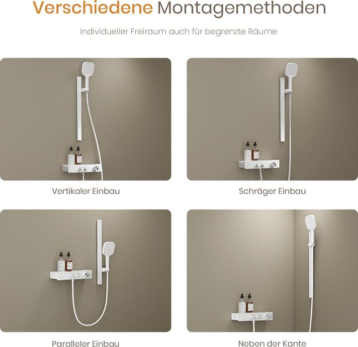 Actual product image Emke Shower set with thermostat White matt Shower mixer complete set incl. 3 spray types Hand shower