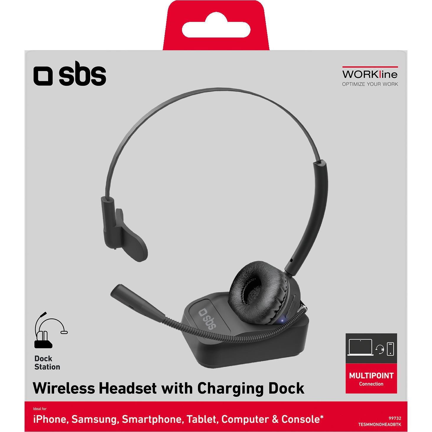 Thumbnail - SBS Kabelloses Mono-Headset mit Ladestation (Kabellos, USB-A), Office Headset, Schwarz