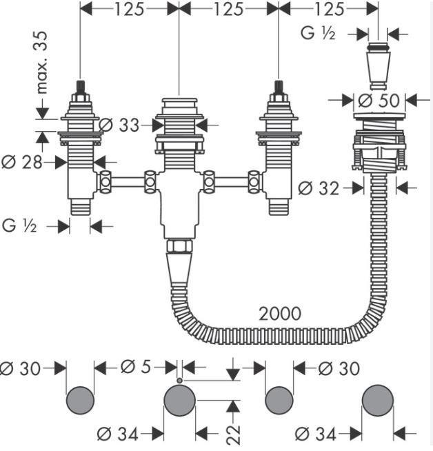 Immagine prodotto hansgrohe Focus Set di miscelatori per vasca da bagno a 4 fori per il fissaggio dei bordi della