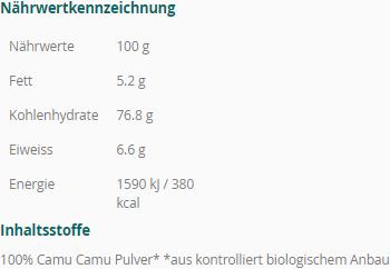 Nährwerte und Zutaten Sembrador Camu Camu Pulver Fairtrade Bio (1 Stück, Pulver, 200 g)