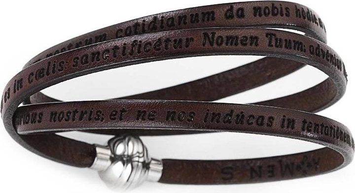 Immagine prodotto Amen Bracciale inglese di preghiera del Padre Nostro (54 cm, Cuoio, Acciaio inossidabile)