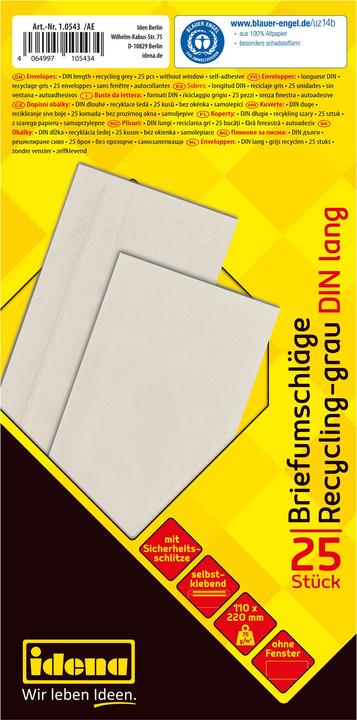 Immagine prodotto Idena BU DIN long recycl. sk, o.F.,75g/m²,25 pezzi (11 x 22 cm, 25 x)