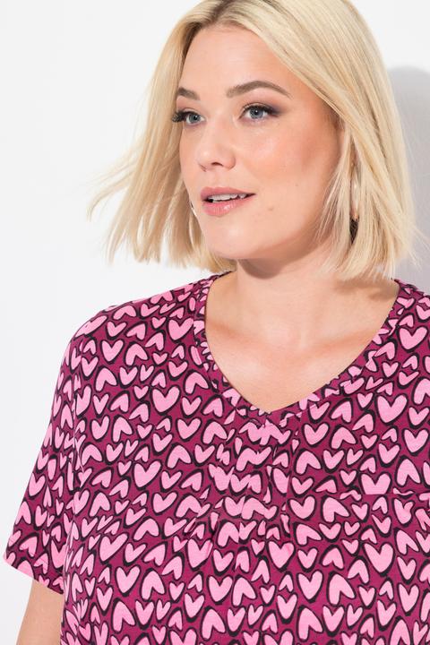 Produktbild Ulla Popken T-Shirt, Herzen, Zipfelsaum, V-Ausschnitt, Halbarm (54)