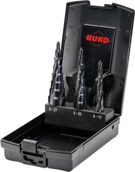 Actual product image Ruko ULTIMATECUT Step Drill Set HSS RUnaTEC in ABS plastic case (6 - 27mm, 6-12 mm, 6 - 20)