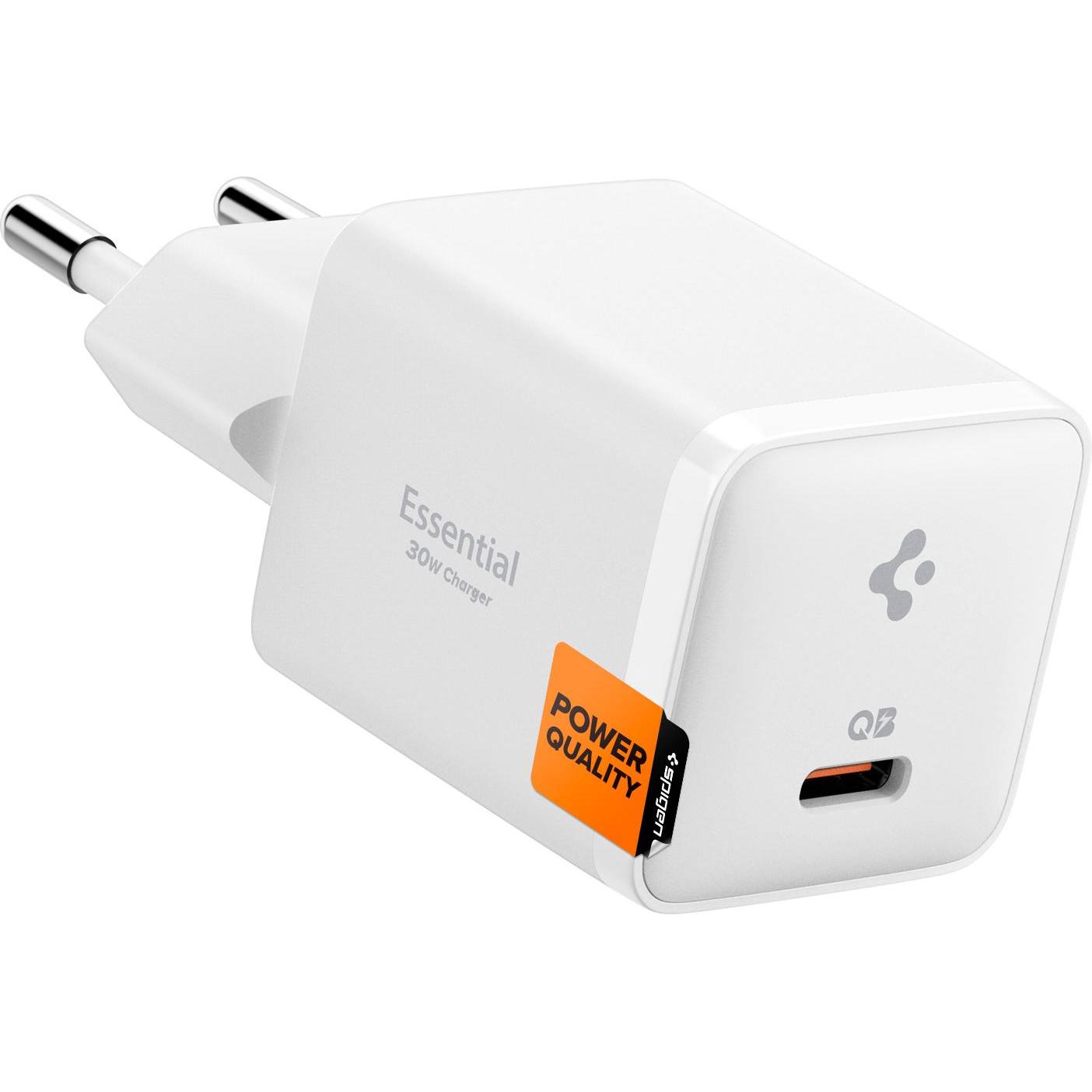 Spigen Essential 30W Wall Charger EE301EU, all white (30 W, 1 porzione), Caricatore USB, Bianco