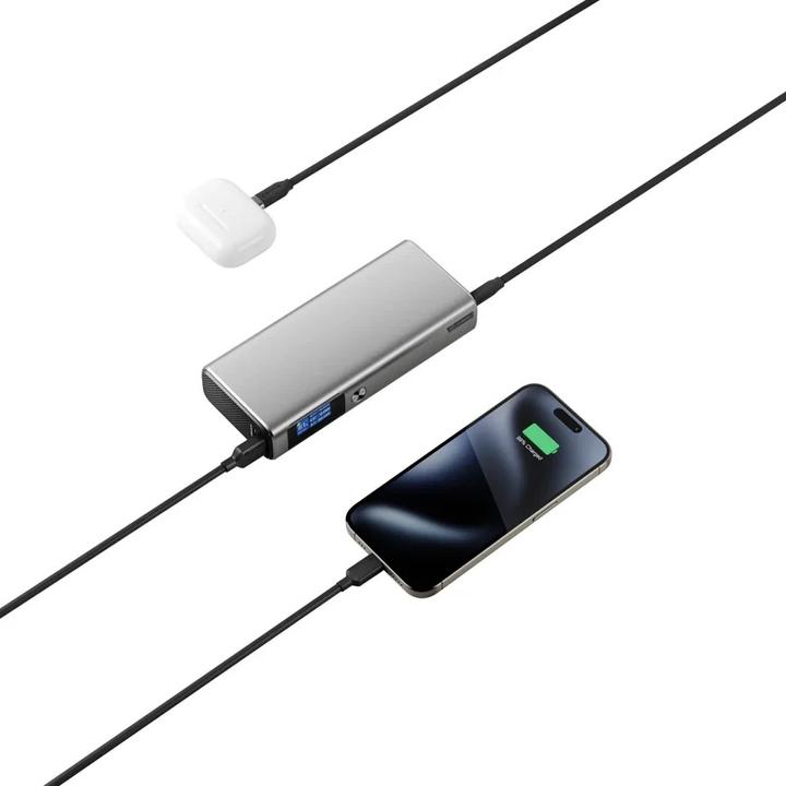 Actual product image Alogic Ruck 20000mAh Power Bank with 130W USB Charging, 20000 mAh, Black, Silver (20000 mAh, 130 W, 74 Wh)