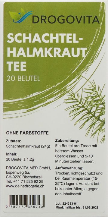 Nährwerte und Zutaten Drogovita Schachtelhalm Tee Btl 20 Stk (50 g)