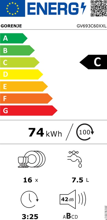 Label énergétique Gorenje GV693C60XXL Lave-vaisselle encastrable 60 cm