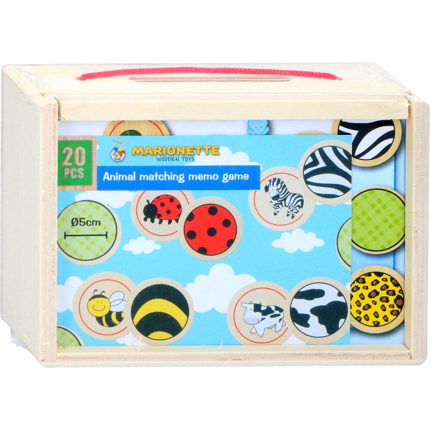 Marionette Wooden Toys Merkspiel Tiere Holz, 20 Stk. (Englisch)