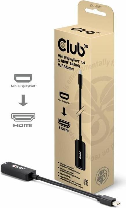 Actual product image Club 3D Mini DisplayPort™ 1.4 to HDMI™ 8K60Hz M/F Adapter (HDMI, 18 cm)